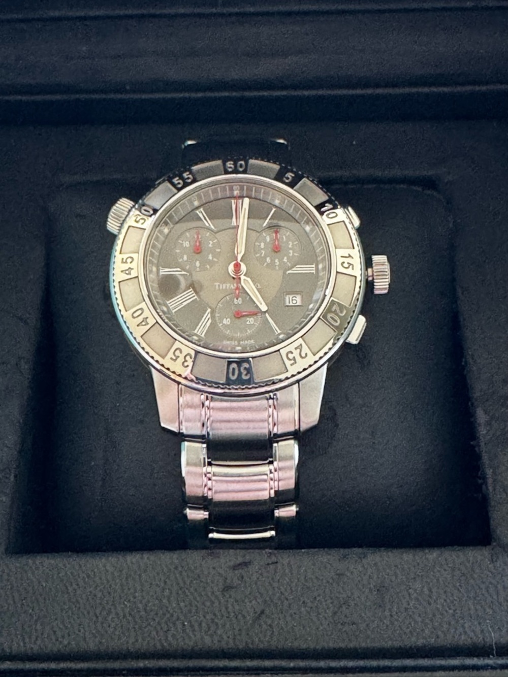 TIFFANY & Co. Mark T-57 17840894 Quartz Chronograph Men's W/ Boxes Excellent!